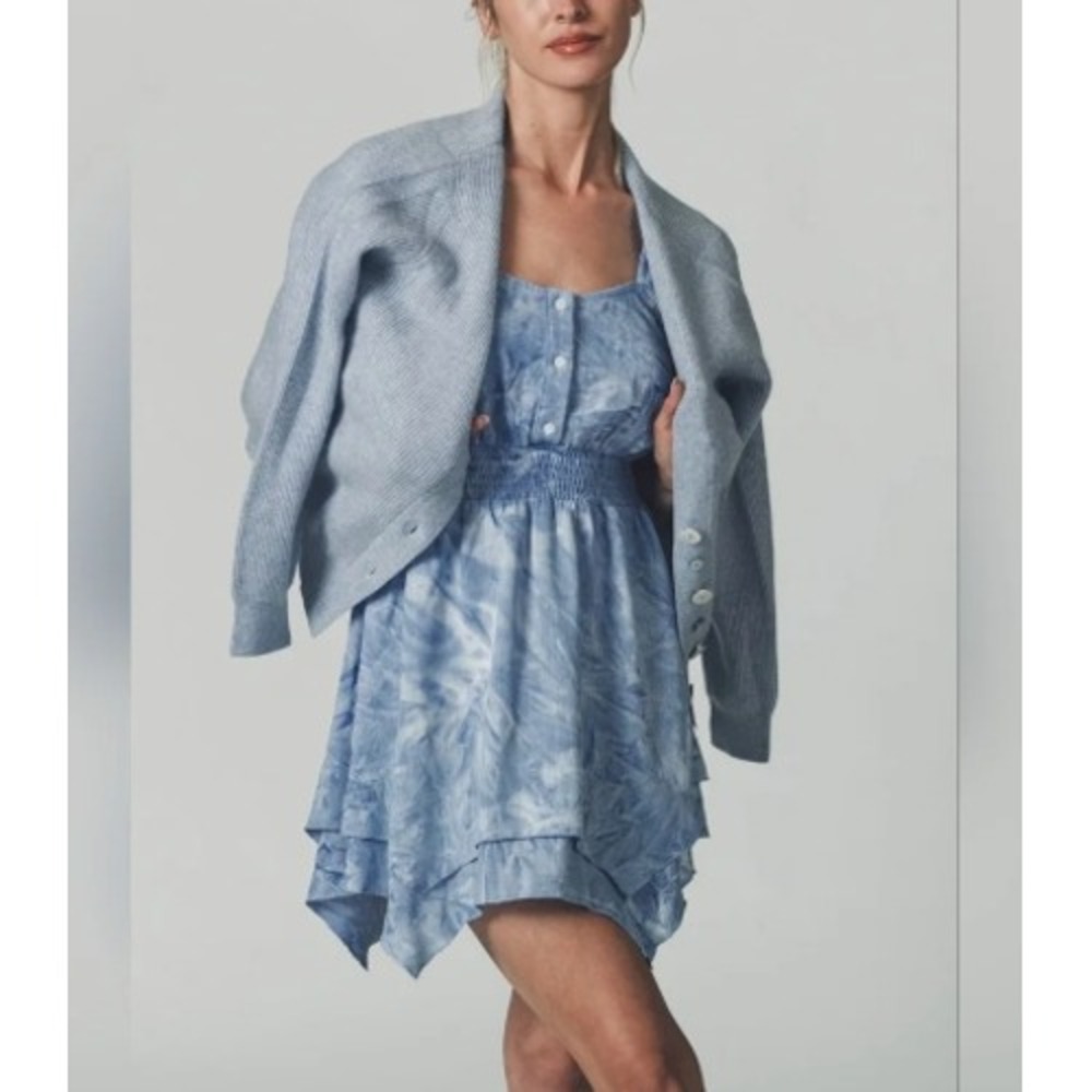 The Shirt Rochelle Behrens Tie‎ Dye Mini Dress Blue Boho Handkerchief Hem